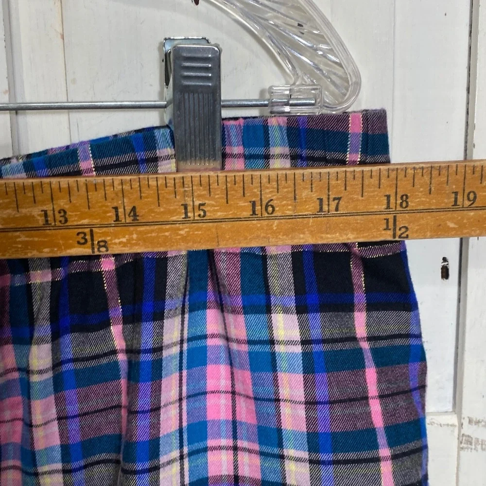 Victorias Secret Pajama Set XL Pink Blue Plaid Lurex Shimmer Shorts Shirt 2pc